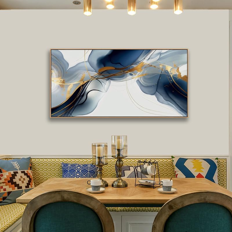 HUADAOART Wall Art Canvas Painting Abstract Wall Art Modern Art Wall Mural for Living Room Bedroom Print on Artwork Home Decor Framed 24x48inch (Blue)