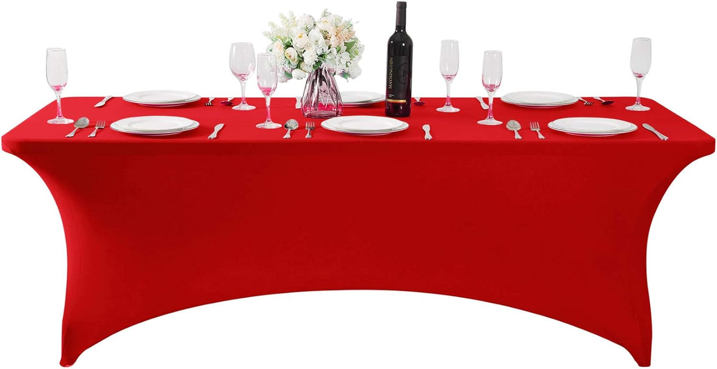 2Pack Spandex Table Cover for 8FT or 4ft or 6ft Table Universal Fitted Stretch Tablecloth for Party, Banquet, Wedding and Events-Red