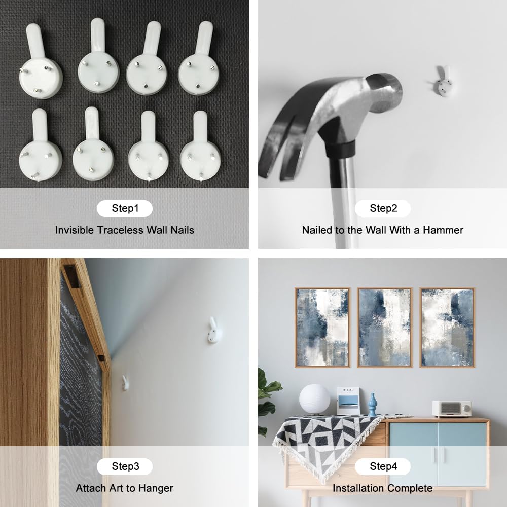 LHIUEM Large Abstract Brush Strokes Framed Canvas Wall Art Set,Navy Blue and Gray Wall Decor,Modern Color Block Shape Artwork,Minimalist Neutral Blue Printing for Living Room,Bedroom, Office-16''x24''x3