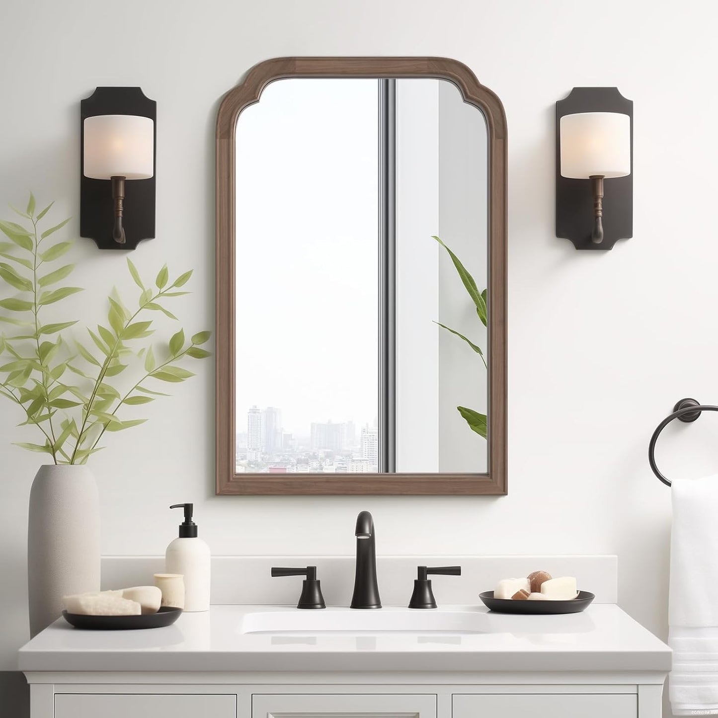 WallBeyond Wood Bathroom Mirrors for Wall Mounted, 20" x 30" Rustic Wood Frame Wall Mirrors Decorative for Living Room or Bedroom Vanity Mirror (Walnut)