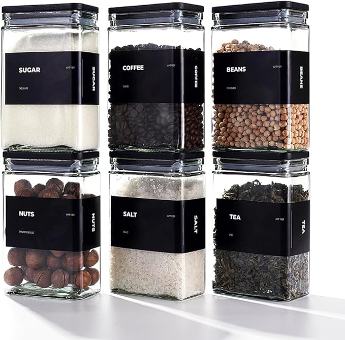 27 oz Glass Storage Jars with Bamboo Lid, set of 6, glass canisters with airtight lids, Clear jars with lids for Cookie, Candy, Tea, Coffee Bean and Rice, Black