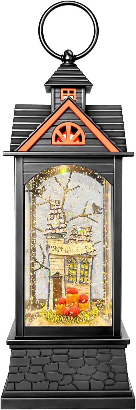 Halloween Snow Globe Lantern, Spooky Ghost Halloween Decor, Plug-in & Battery Operated Snow Globes for Halloween Decorations Indoor