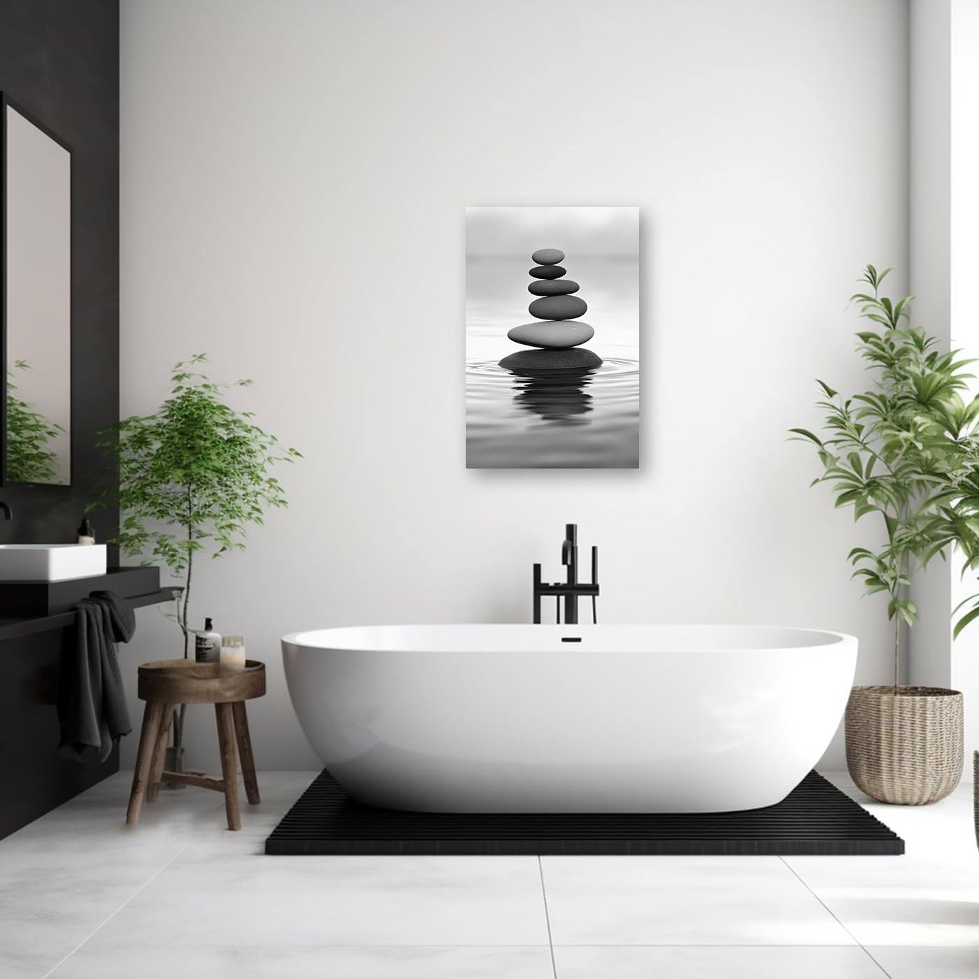 DOARTDO Zen Picture Wall Decor Black and White Zen Stone Canvas Wall Art Spa Stone Picture Print Bathroom Yoga Room Decor Frame (24.00" x 36.00", Zen Stone - 2)