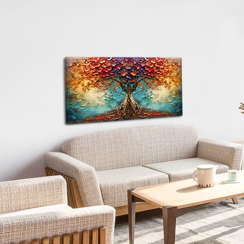 LASMOND Beautiful Colorful Tree Amazing Art Plants Wall Art Decor Artwork for Living Room (30x60 Inches)