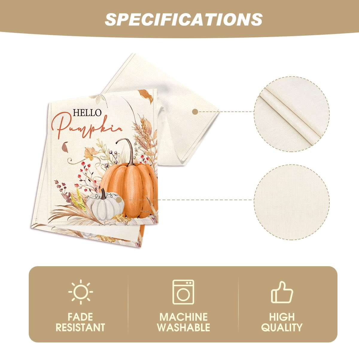 Artoid Mode Hello Pumpkin Flowers Leaves Thanksgiving Table Runner, Seasonal Fall Harvest Vintage Kitchen Dining Table Decoration for Indoor Outdoor Home Party Decor 13 x 36 Inch