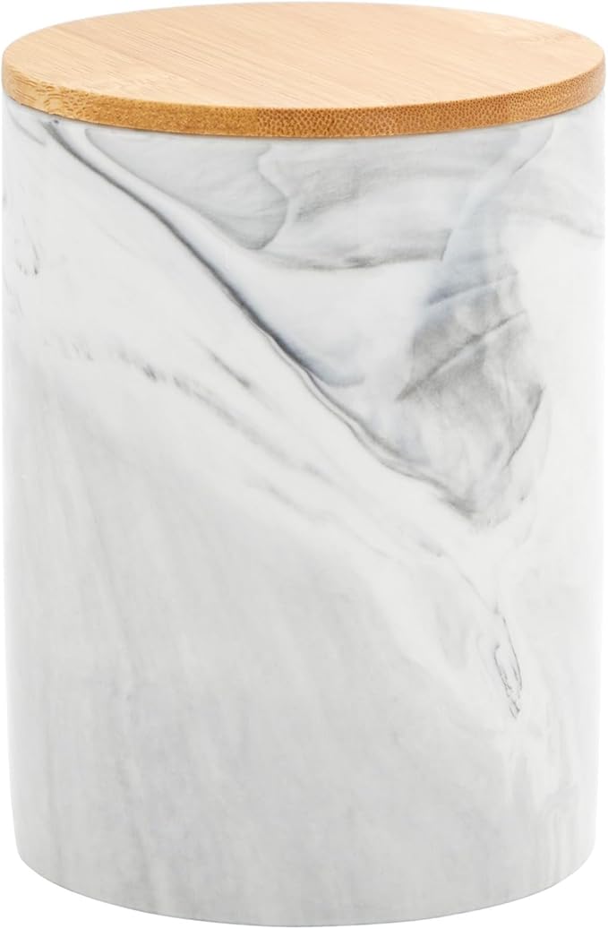 Farmlyn Creek Sugar & Coffee Container Set 3-Piece - White Marble Finish Ceramic Jar Set - Airtight Wood Lids - Ceramic Containers with Lids for Countertop Storage (5.9"/4.9"/3.9)