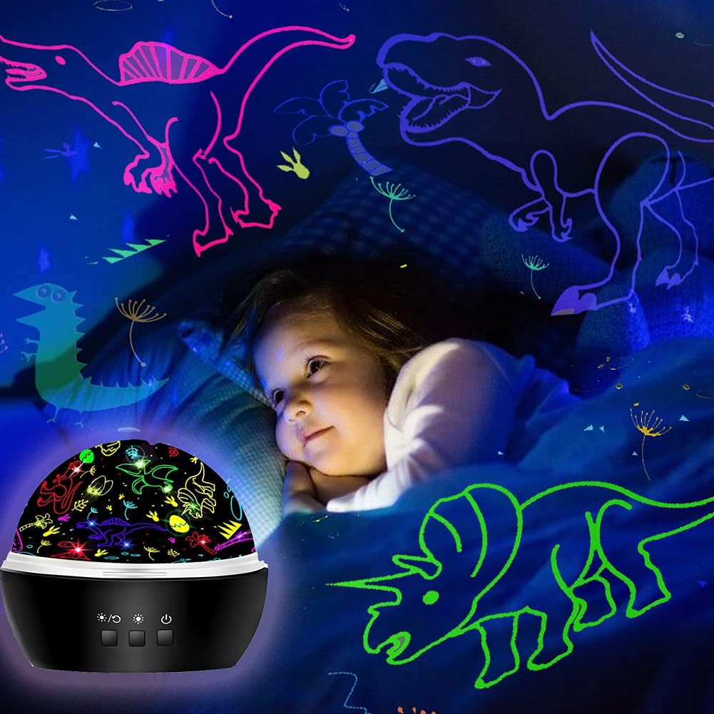 MINGKIDS Kids Night Lights for Bedroom,Project Dinosaurs and Vehicles on Wall or Ceiling,Room Lights for Baby Toddler,2 to 9 Year Old Gifts for Boys Girls