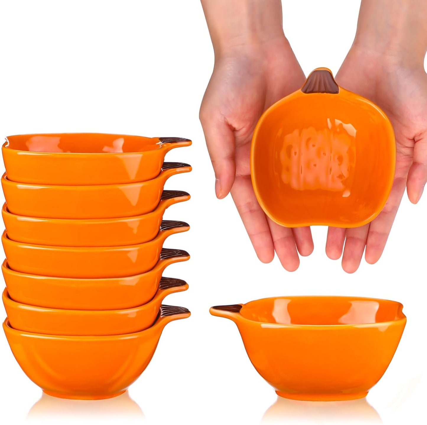 Dandat Fall Ramekins 6 oz Oven Safe Pumpkin Ceramic Ramekins Small Creme Brulee Dishes Dipping Pumpkin Baking Dish Shaped Bowl Plates for Serving Dip, Sauce, Condiments and Snack(8 Pcs)