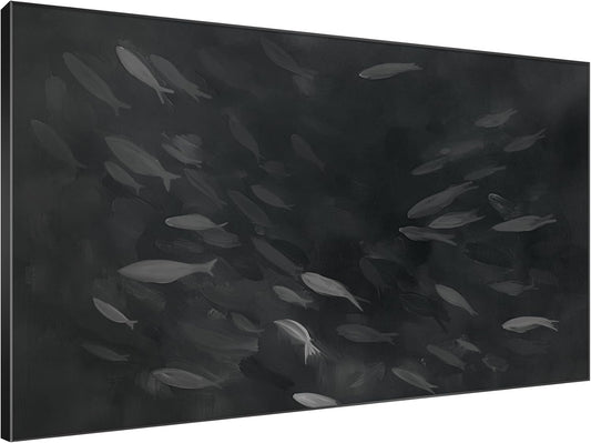 SIGNWIN 46"x72" Extra Large Framed Wall Art Monochrome Fish Silhouettes Illustration for Home Living Room Bedroom Decor (Frame Assembly Required)