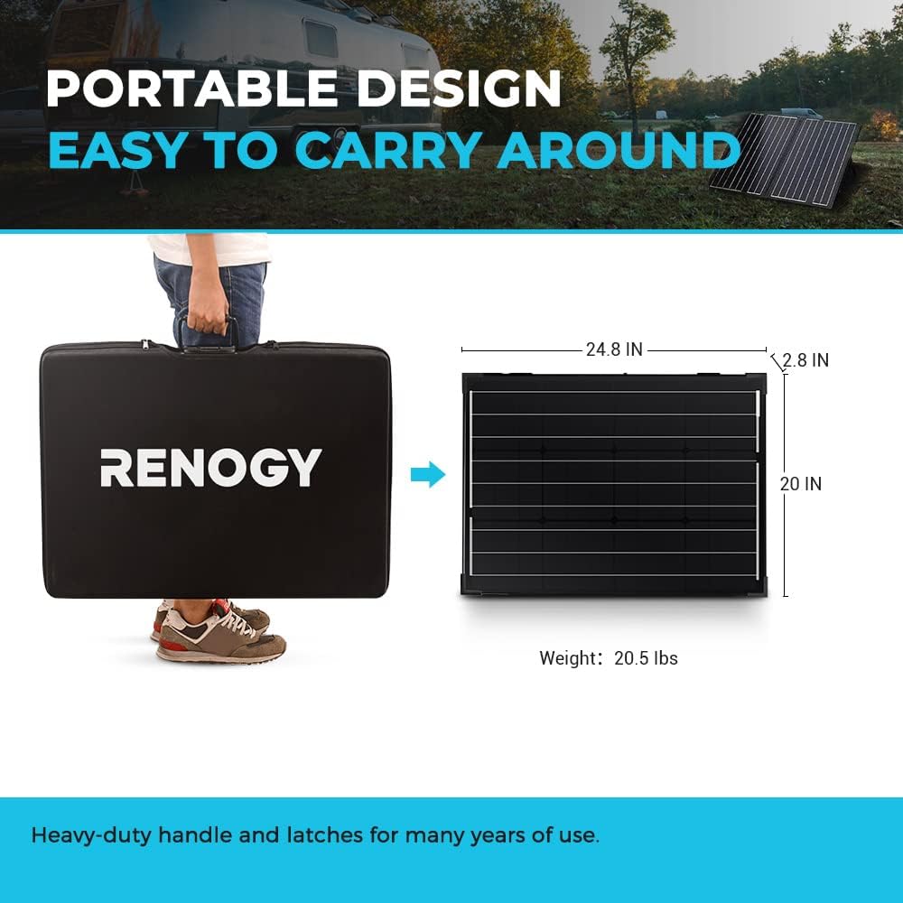 Renogy 100 Watt 12 Volt Portable Solar Panel for Power Station, Foldable 100W Solar Panel Suitcase with Adjustable Kickstand, Solar Charger for RV Camping Off Grid System,Black