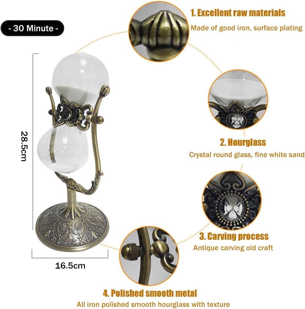 Sand Timer 15 Minutes,Hour Glass,Metal Vintage Hourglass,Hourglass Decor,for Home Decoration Office Desk Wedding Party Decor Kitchen Timer (A White Sand, 15 Min)