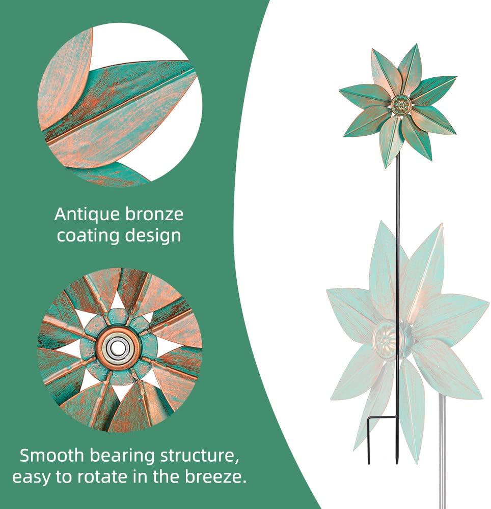 DREAMYSOUL Pinwheels for Yard and Garden, 38 Inches Metal Kinetic Wind Spinner for Outdoor Garden Patio Yard Decor