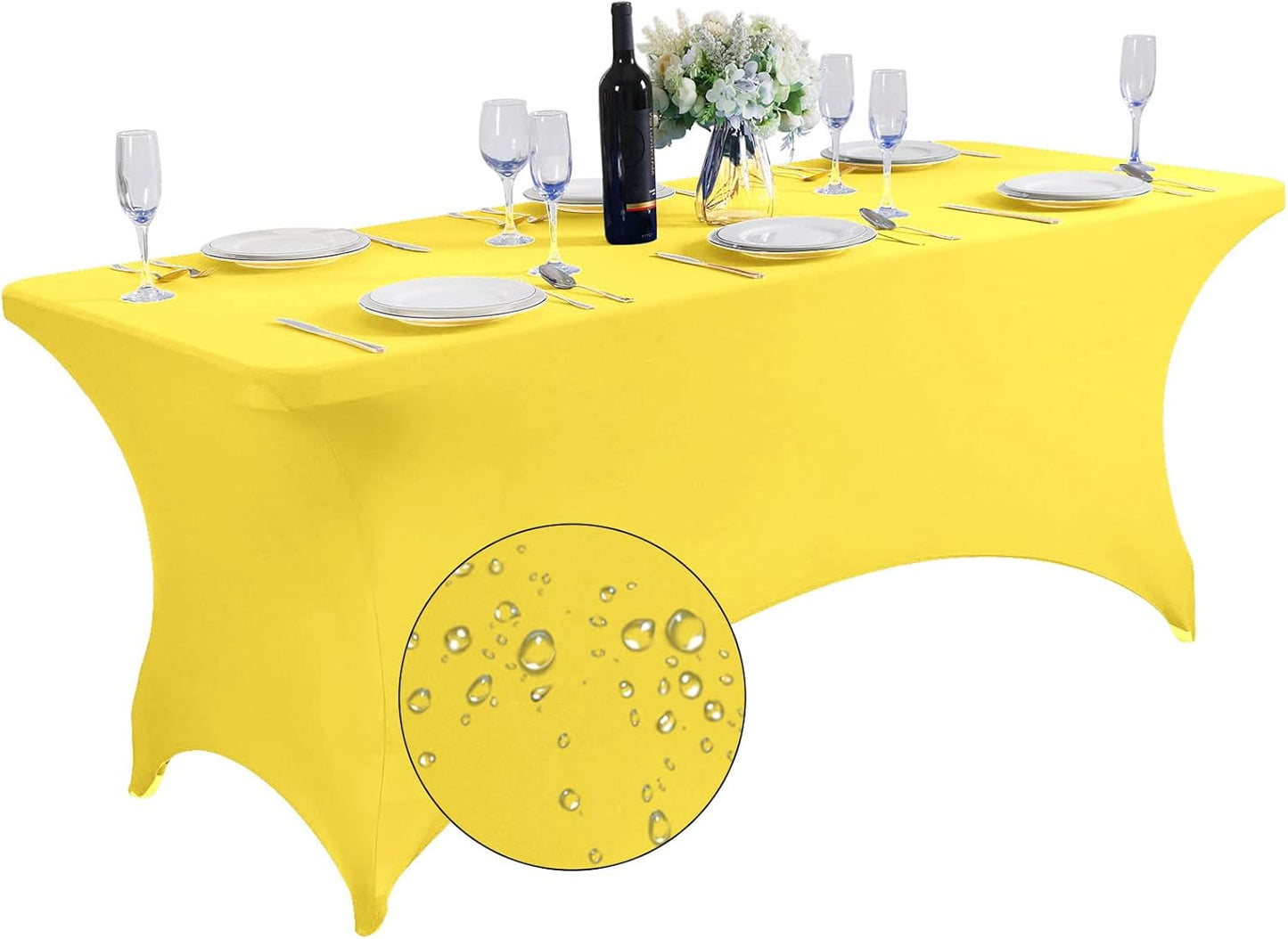 SuperO Waterproof Spandex Table Cover for 6FT Table Universal Fitted Stretch Tablecloth for Party, Banquet, Wedding and Events-Yellow