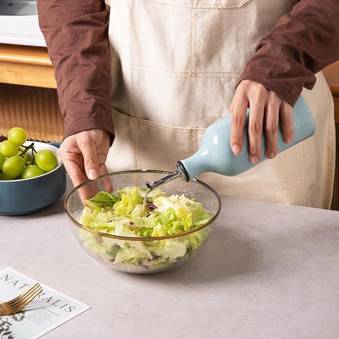 Sweejar Ceramic Olive Oil Dispenser Bottle, Opaque Oil Cruet Protects Oil to Reduce Oxidation, Suitable for Storage Oil, Vinegar, Coffee Syrups & Other Liquids, Pack of 1, 15.5 Fl Oz (Light Blue)