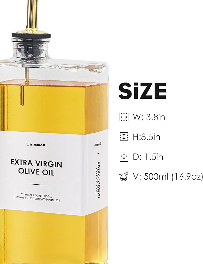 Olive Oil Dispenser For Kitchen, Glass Oil Bottle 500ML Oil And Vinegar Dispenser Set Of 2, Cooking Oil Dispenser With 2 Stainless Steel Pourers & 44 Labels, Soy Sauce Dispenser, Coffee Syrup Bottles