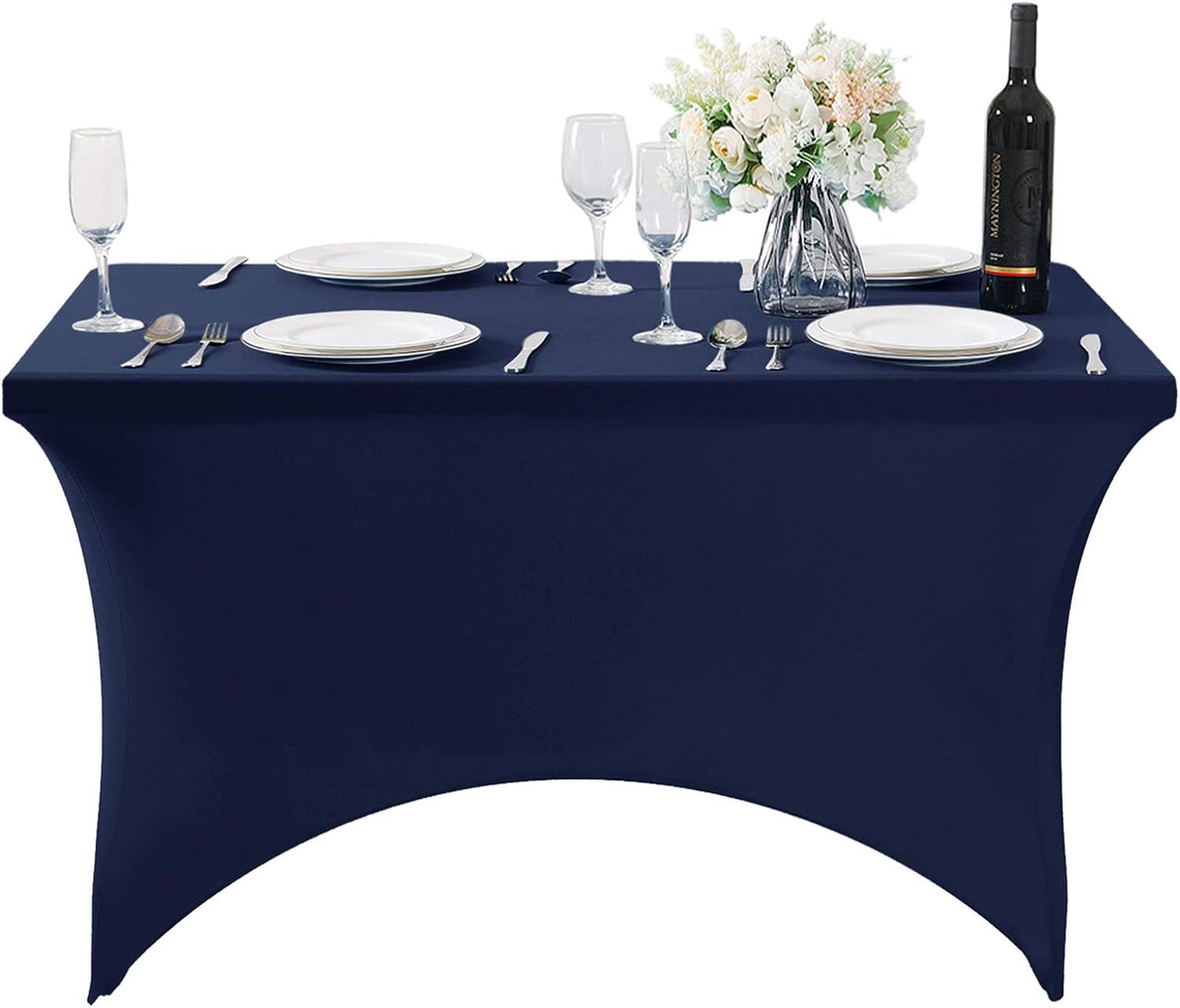 SuperO 2Pack Waterproof Spandex Table Cover for 4FT Table Universal Fitted Stretch Tablecloth for Party, Banquet, Wedding and Events-Navy