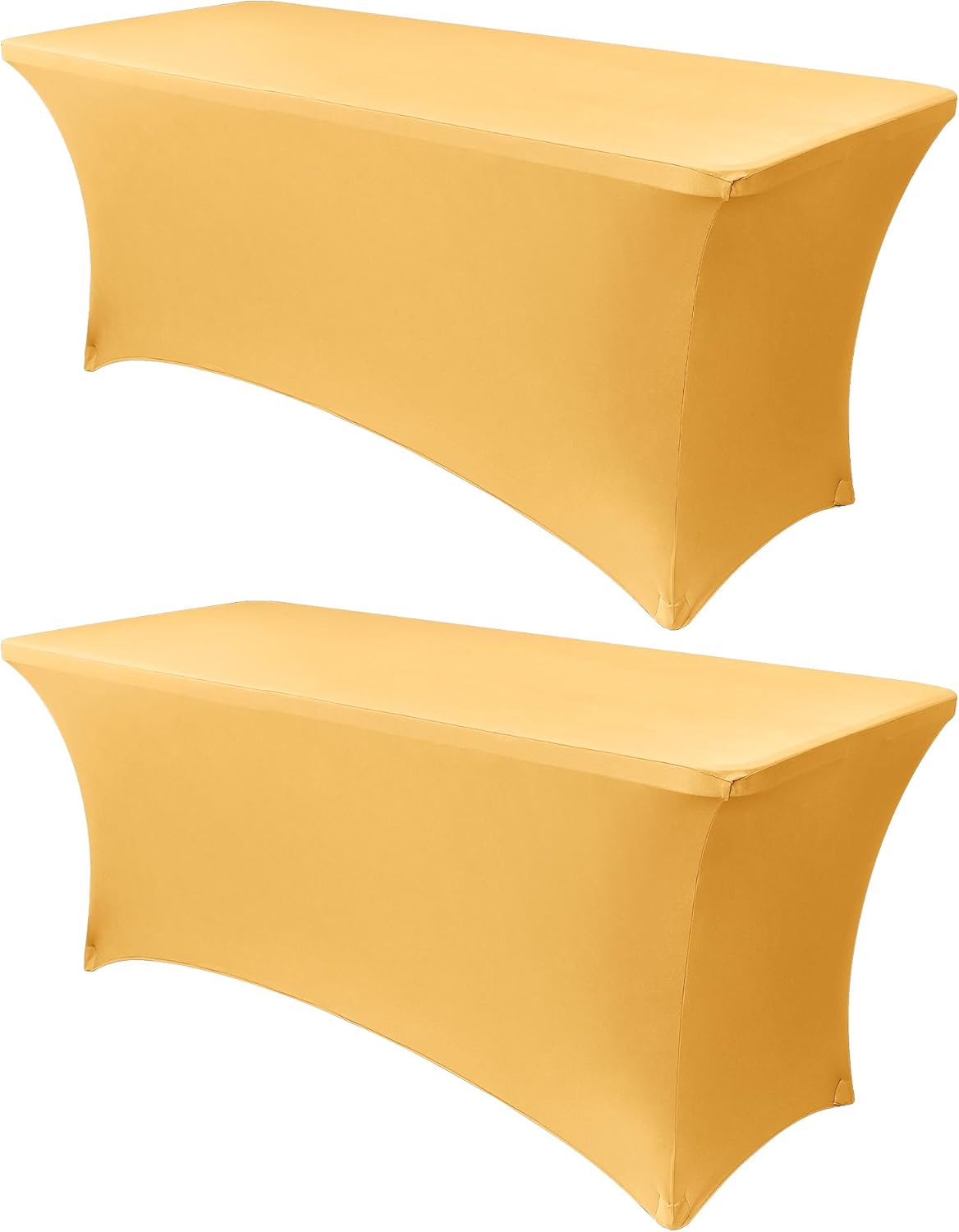 Obstal 8Ft Stretch Spandex Table Cover for Standard Folding Tables - 2 Pack Universal Rectangular Fitted Tablecloth for Party, Banquet, Events, Trade Show (Gold, 96L x 30W x 30H Inches)