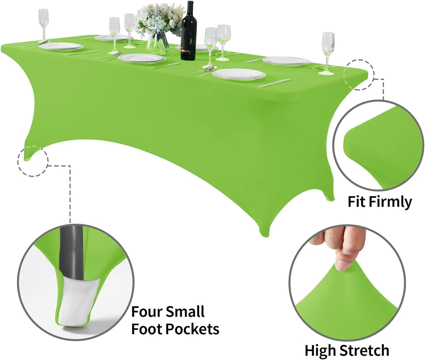 Spandex Table Cover for 8FT or 4ft or 6ft Table Universal Fitted Stretch Tablecloth for Party, Banquet, Wedding and Events-Apple Green