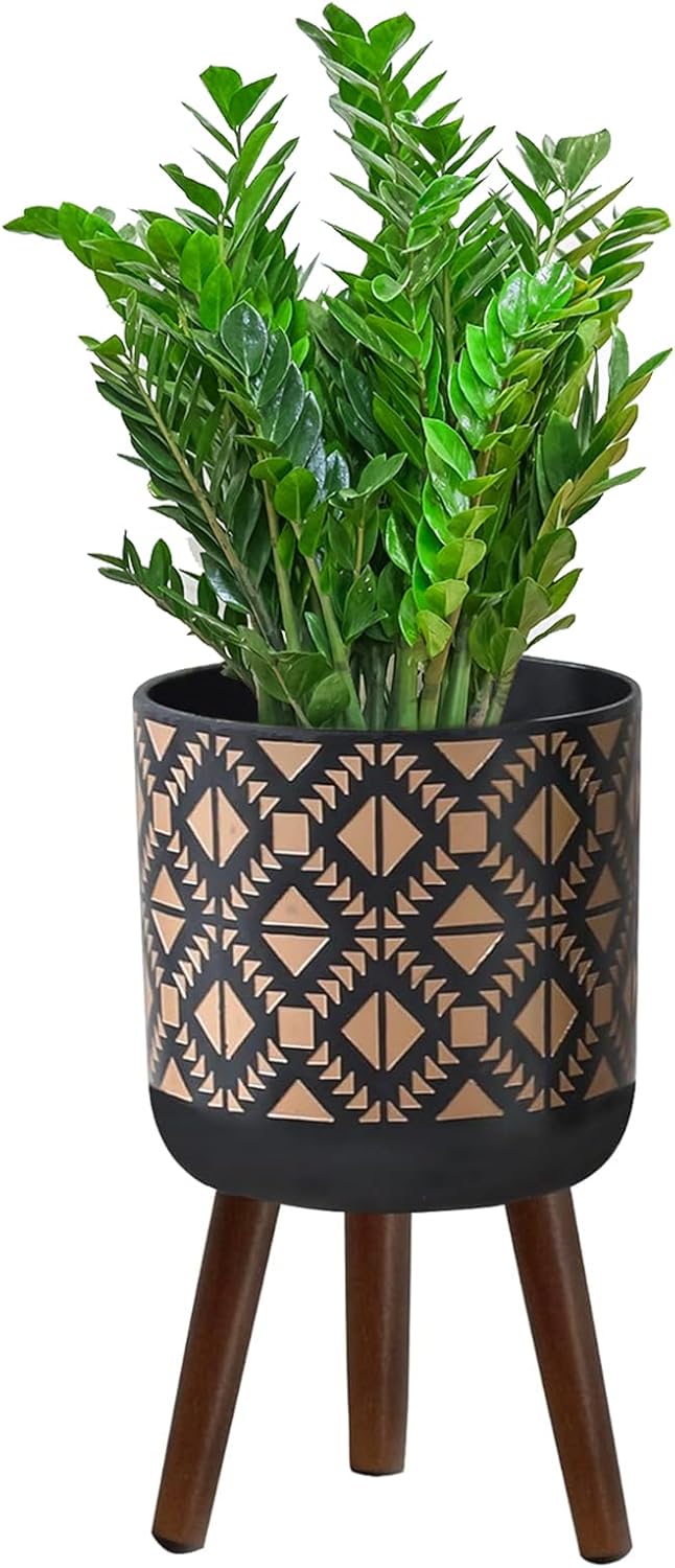 Flower Pot with Legs Tall Flower Pot with Drainage Holes for Indoor and Outdoor Decorative Planting (Black Gold, 12 Inches)