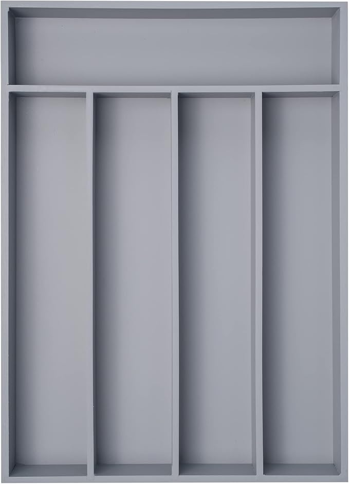 Bamboo Silverware Holder - Drawer Organizer with 5 Slots (Gray)