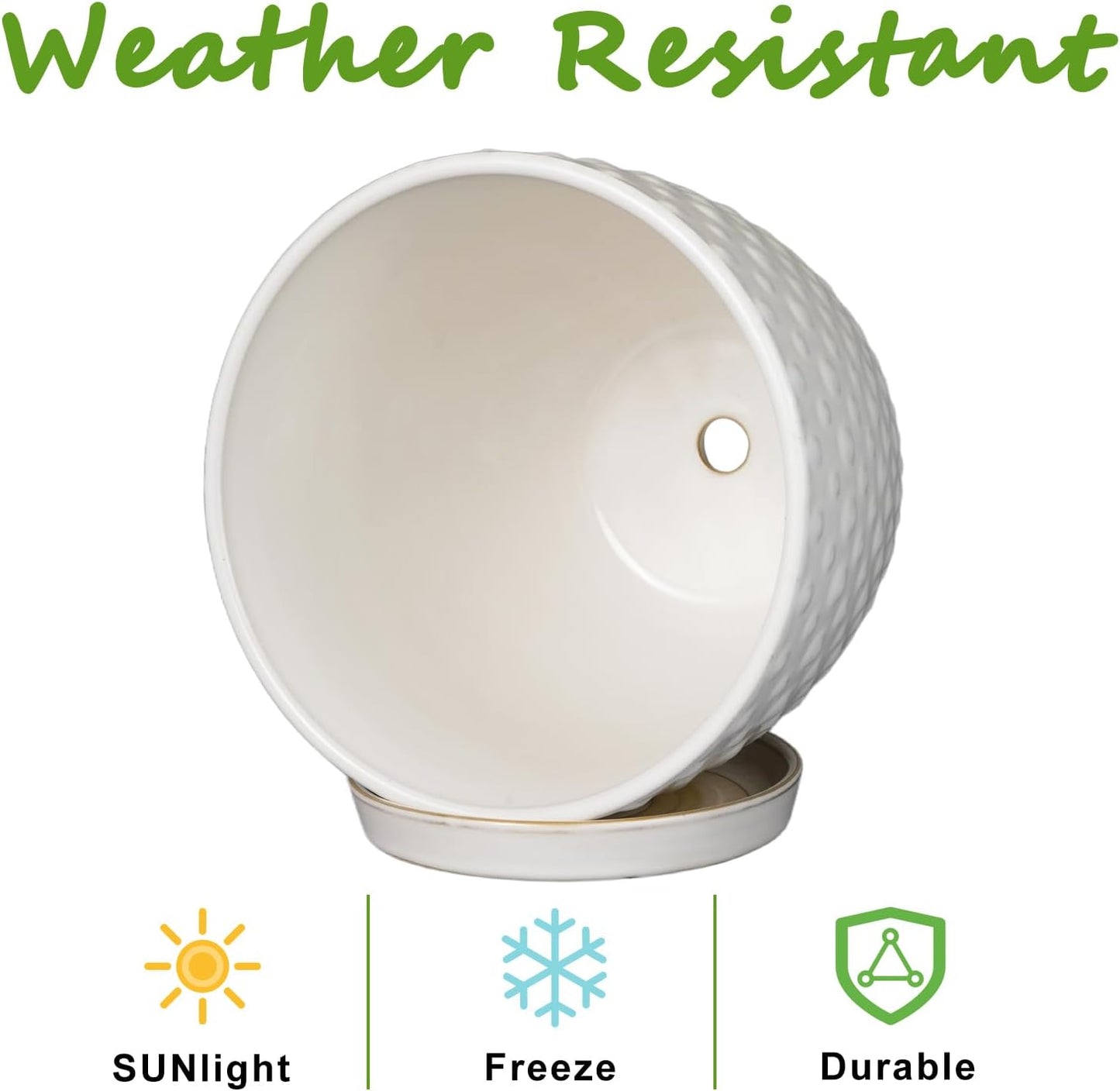 G EPGardening 10 Inch Plant Pot Ceramic Pots for Plants Indoor Outdoor Plant Pots with Drainage Hole and Saucer Round Large Flower Pot for Home Garden Office White