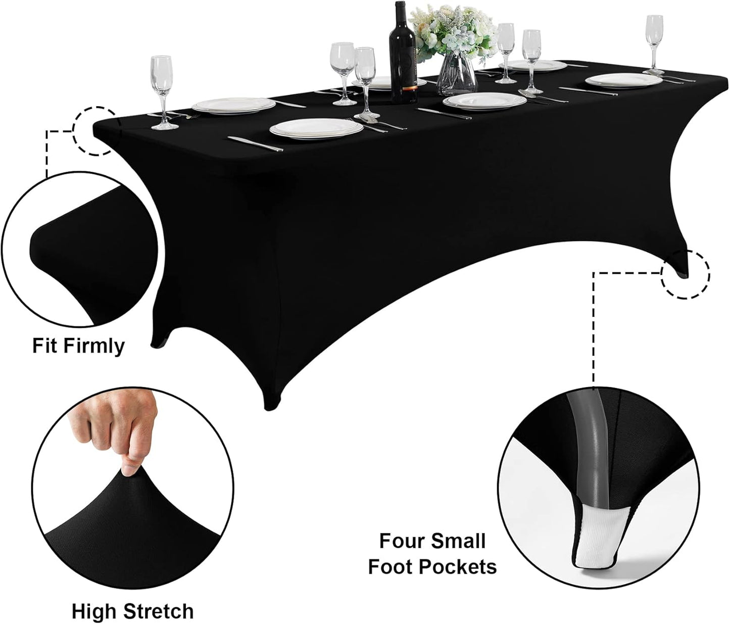 SuperO Waterproof Spandex Table Cover for 4FT Table Universal Fitted Stretch Tablecloth for Party, Banquet, Wedding and Events-Black