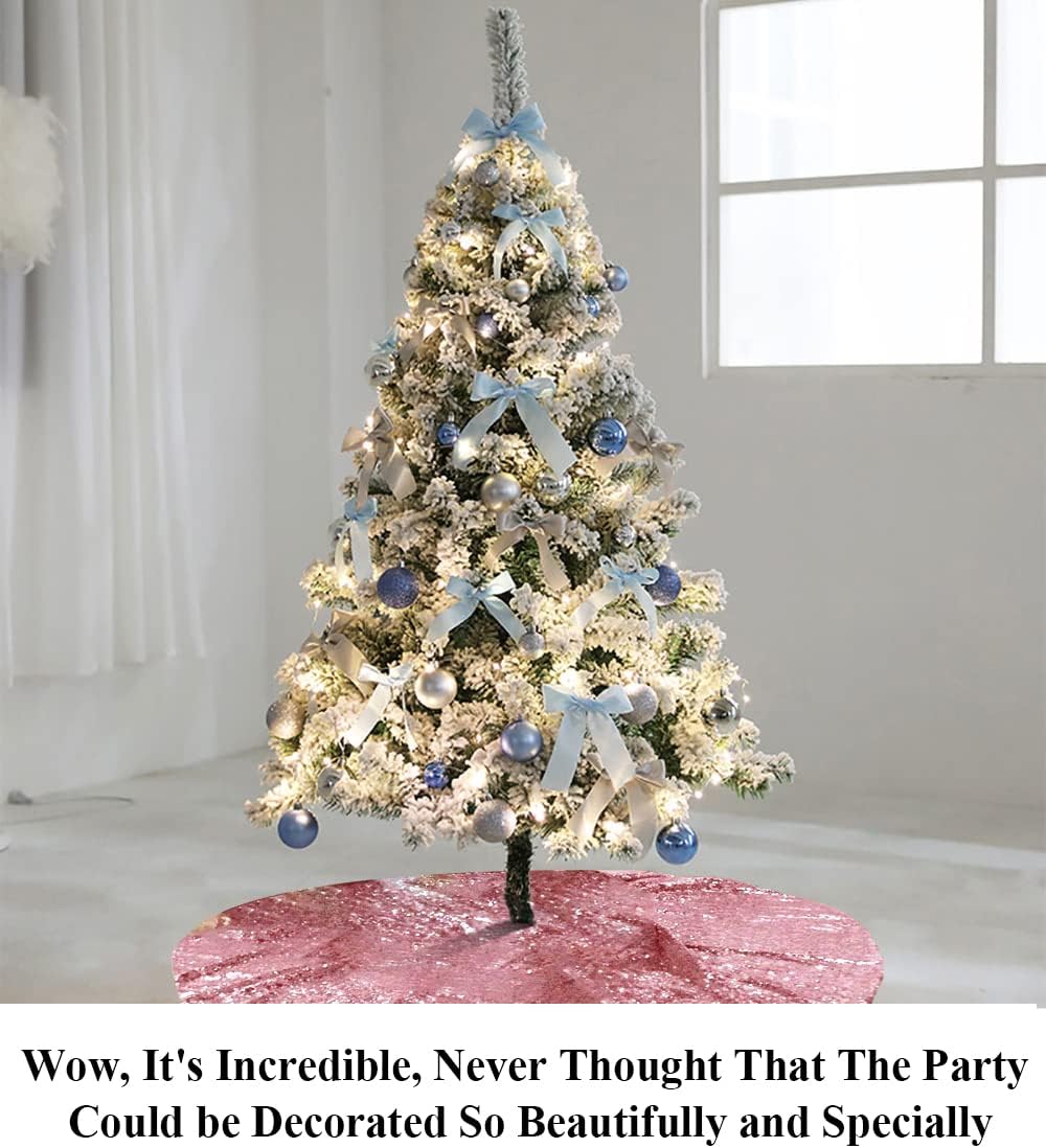 Partisout Sequin Christmas Tree Skirt - Glitter Cotton Colorful for Halloween (24 Inch, Fuchsia Pink)