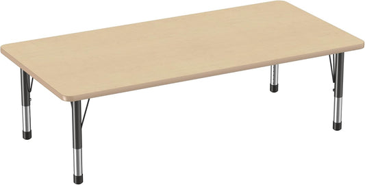 FDP Rectangle Activity School and Classroom Kids Table (36 x 72 inch), Toddler Legs, Adjustable Height 15-24 inches - Maple Top and Maple Edge