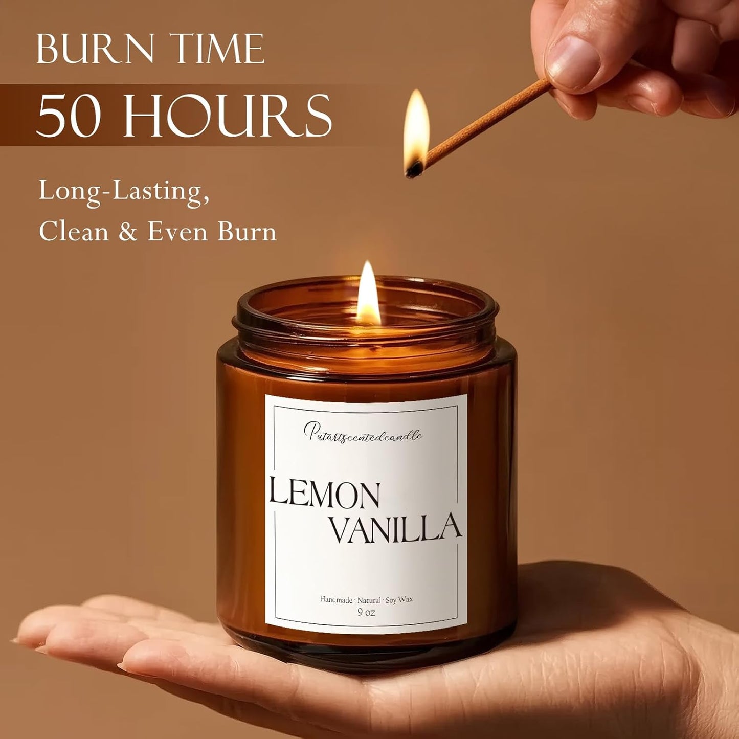 Lemon Vanilla Scented Candle for Home, Natural Soy Wax Aromatherapy Non Toxic Candle Gifts for Women & Men, Handmade Highly Scented & Long Lasting Jar Candle for Stress Relief (9oz)