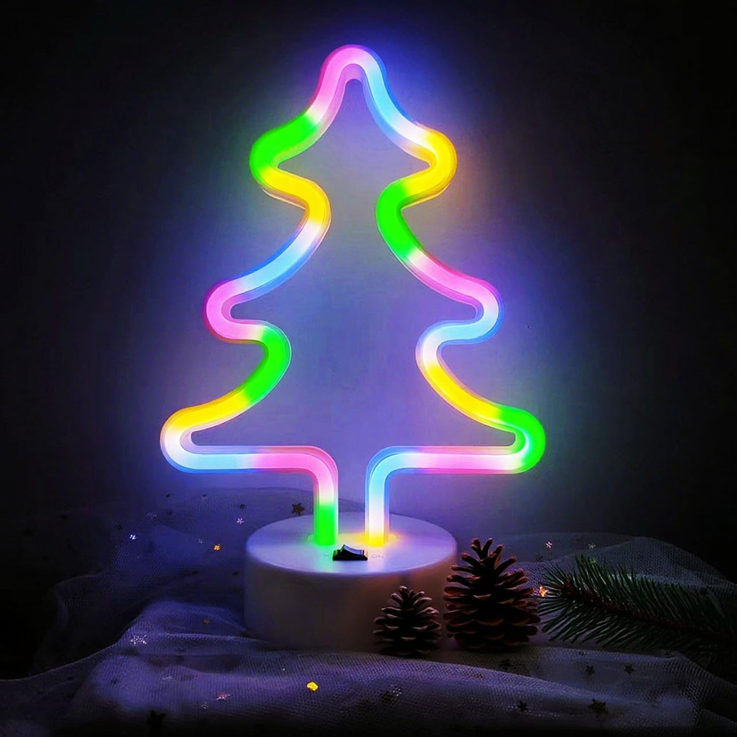 Christmas Tree Neon Light Signs for Bedroom Bedside Dorm Wall Decor,Neon Light up Christmas Decor LED Night Lights Table Ornaments Gifts for Kids Christmas Party,Battery Powered or USB Powered