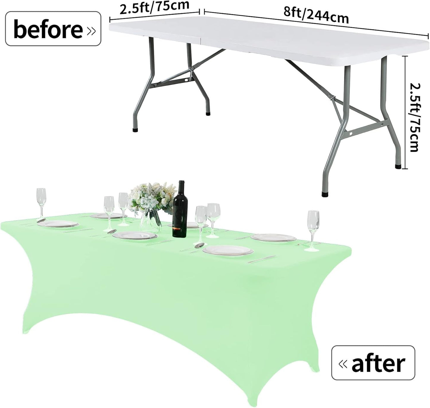 Spandex Table Cover for 8FT or 4ft or 6ft Table Universal Fitted Stretch Tablecloth for Party, Banquet, Wedding and Events-Mint