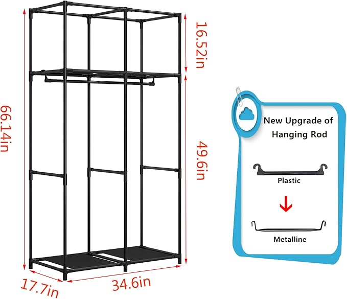 SORCEDAS Portable Wardrobe Closet Storage Organizer Metal Hanging Rack Non-Woven Fabric 34 Inch Coffee (34 Inch, Blue)