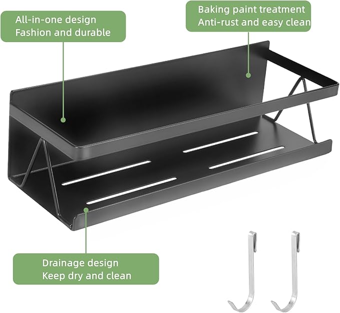 Spice Rack for Rrefrigerator Kitchen Home Organization and Storage Adhesive Rack (2 Pack,Black)