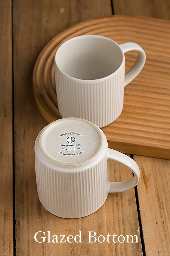 famiware Coffee Mug Set for 6, Star 12 oz Catering Mugs Cup Set with Handle for Coffee, Tea, Cocoa, Milk - Ceramic Stoneware Drinkware Set, Matte White