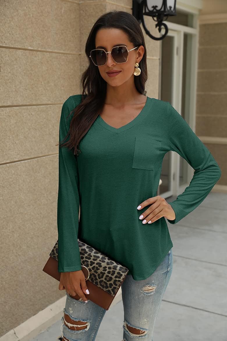 Tobrief Women's Long Sleeve V-Neck Shirts Fall Graphic Tees Loose Casual T-Shirt