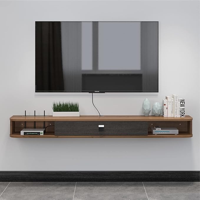 Pmnianhua Floating TV Shelf, 47'' Wall Mounted TV Stand Floating TV Console Media Entertainment Under TV Shelf for Bedroom Livingroom (Walnut)