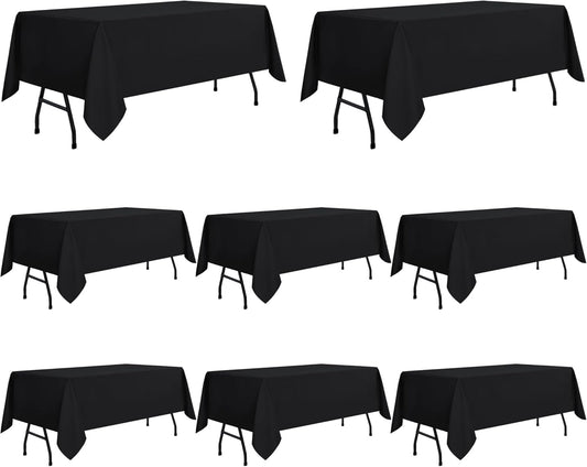 sancua 8 Pack Black Tablecloth 60 x 84 Inch, Rectangle Table Cloth for 4ft Tables - Stain and Wrinkle Resistant Washable Polyester Table Cover for Dining Wedding Banquet Party Buffet Restaurant