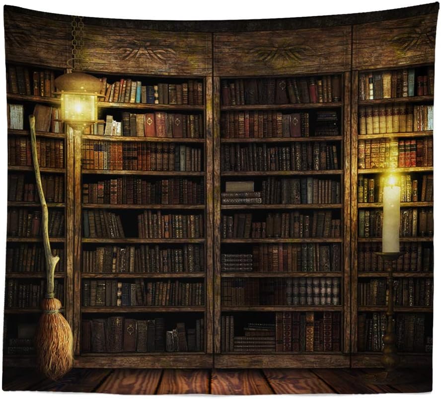 Vintage Bookshelf Wall Hanging - Study Room Picture Tapestry Retro Bookshelf Wall Art Library Bohemian Hippie Tapestries Bedroom College Dorm Decor