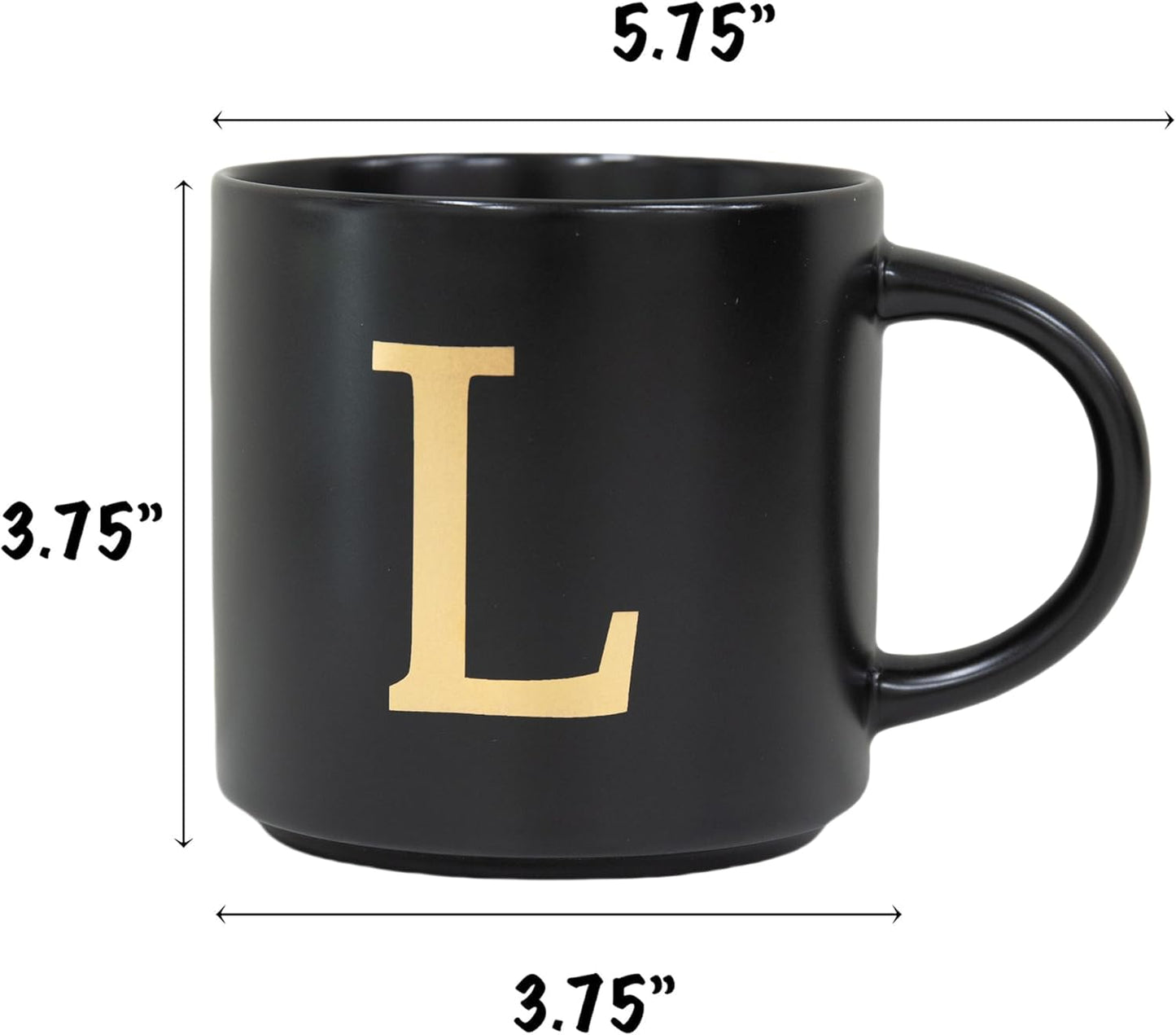 COLLECTIVE HOME - Monogram Ceramic Mugs, 15 oz Golden Initial Black Coffee Cups, Elegant Alphabet Tea Mugs, Elegant Personalized Mug with Gift Box, Unique Mug with Double Side Capital Lette (L)