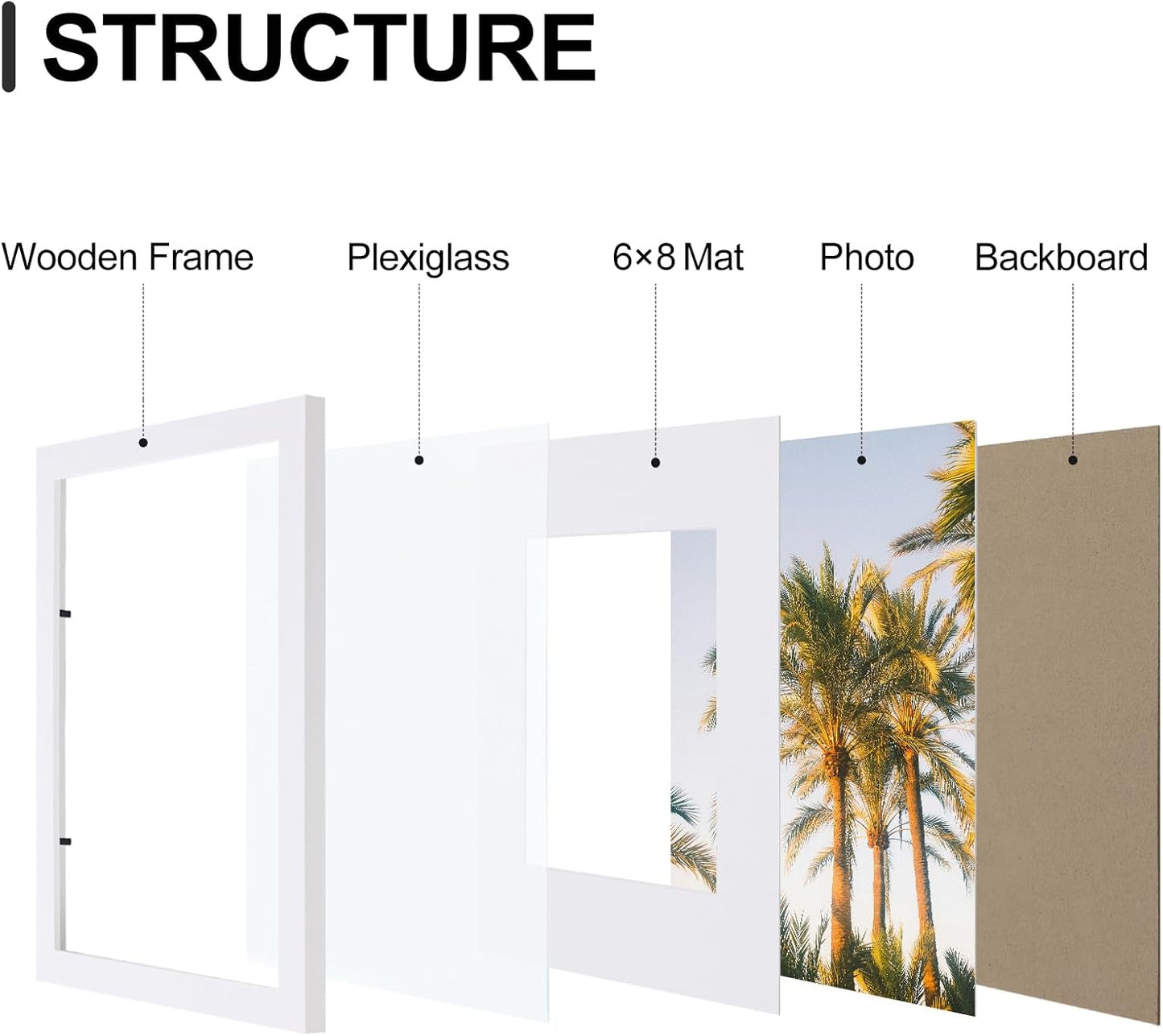 Vittanly 9x12 Picture Frames Set of 9, Shatter Resistant Plexiglass, Display 6x8 Pictures with Mat or 9x12 without Mat, Photo Frames for Wall or Tabletop, Engineered Wood, White