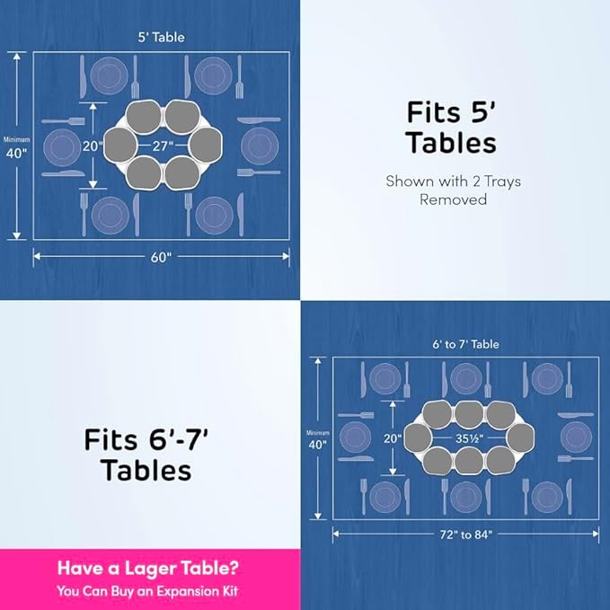 Full Set - Light Gray - The First Patented Lazy Susan Turntable Expandable for Rectangular & Oblong Tables - Kitchen & Dining Tables - Great Gift! Parties & Gatherings.