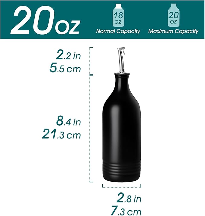 vancasso 20 Oz Ceramic Olive Oil Dispenser Bottle, Bottle Dispenser with Spout and Funnel for Kitchen,Suitable for Oil, Vinegar, Coffee Syrups & Other Liquids，BK