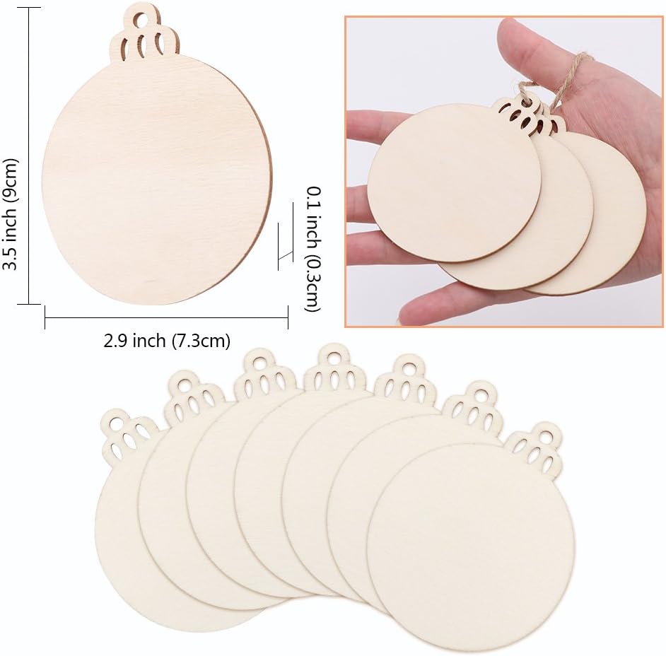 OurWarm 100pcs Wooden Ornaments for Crafts, 3.5inch DIY Christmas Ornaments to Paint, Unfinished Round Wood Slices Christmas Crafts for Hanging Xmas Tree Decorations