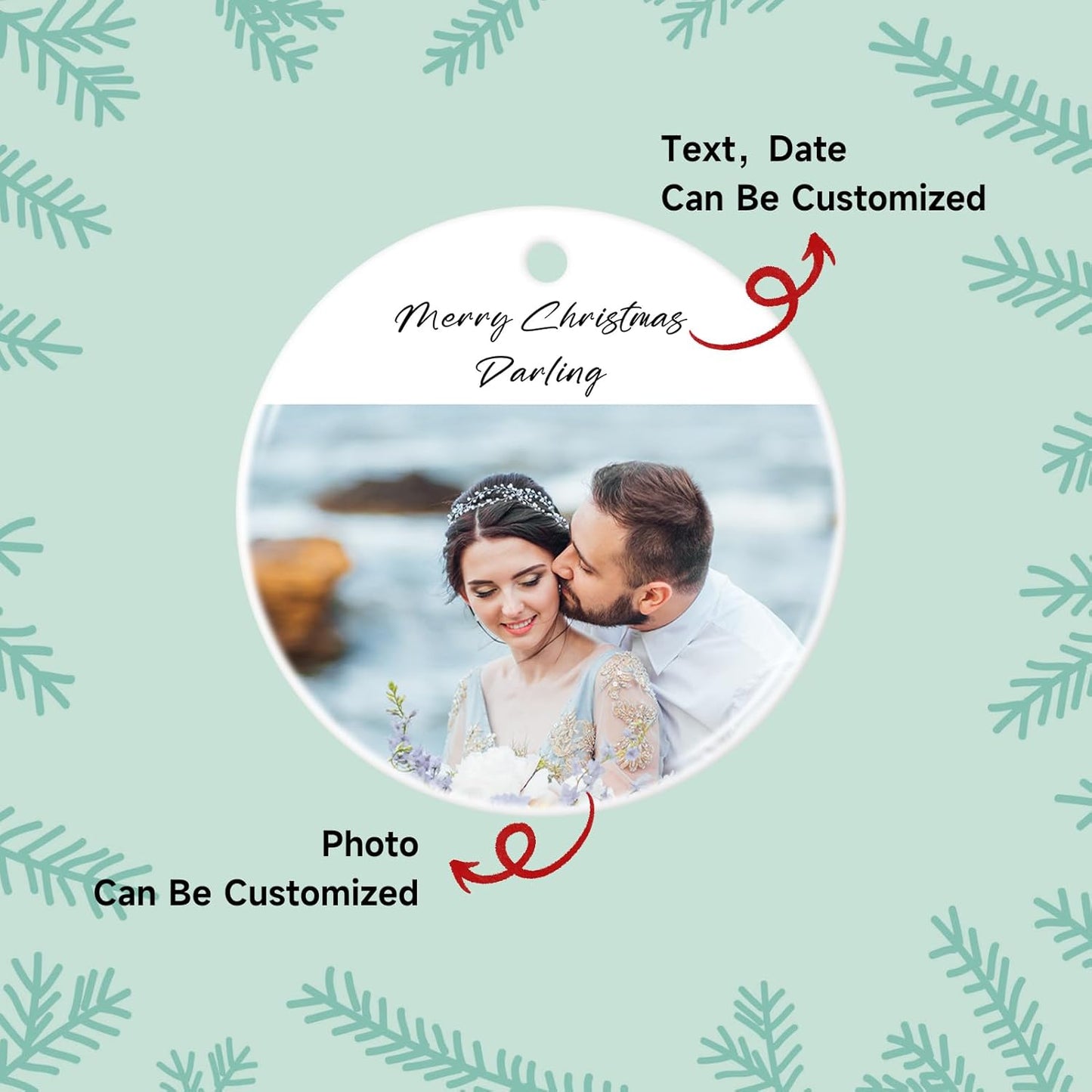 Personalized Christmas Ornaments 2025 Ceramic Custom Photo Text Christmas Ornament Customized Photo Ornament Christmas Tree Decorations Gift for Family Kids Friends Couples Wedding