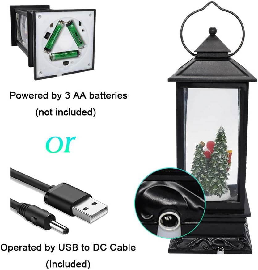 Eldnacele Singing Battery Operated & Plug-in Musical Lighted Christmas Snow Spinning Water Glittering Snow Globe Lantern Home Decoration and Gift, Santa Claus