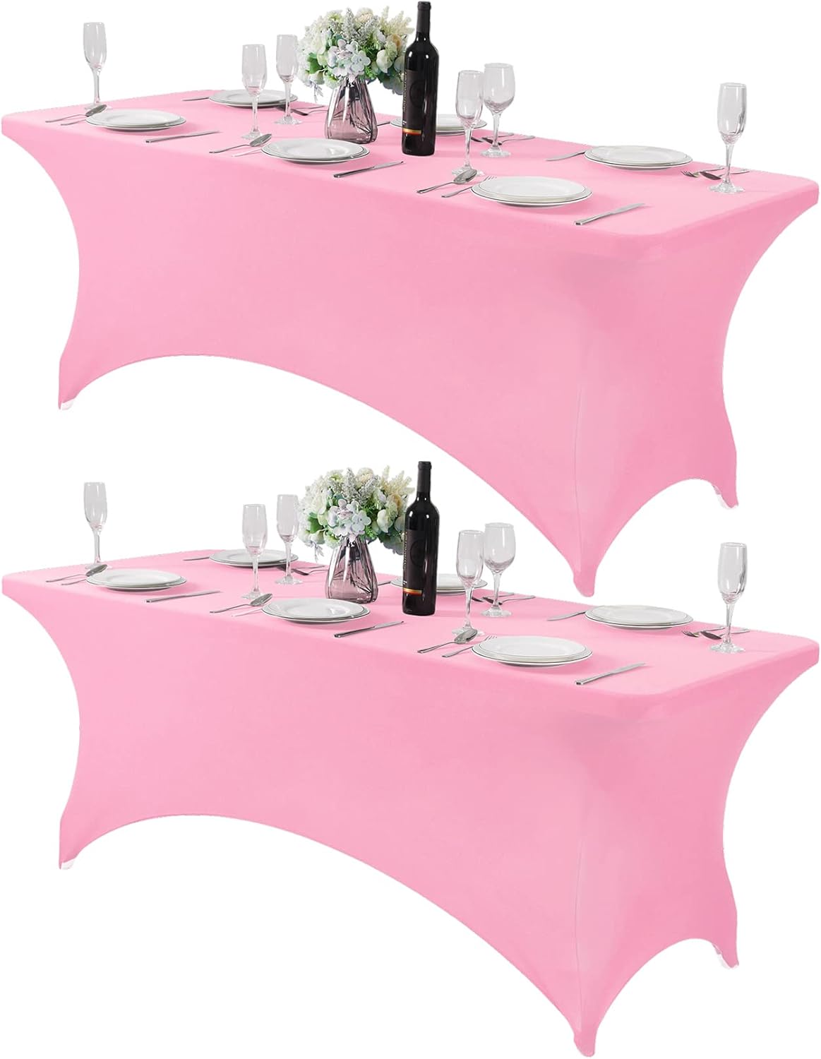 2Pack Spandex Table Cover for 6Ft or 4fT or 8ft Table Universal Fitted Stretch Tablecloth for Party, Banquet, Wedding and Events-Pink