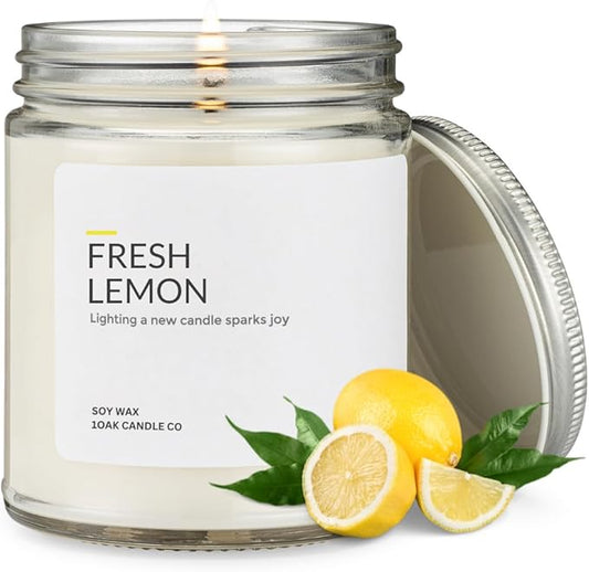 1OAK Soy Wax Fresh Lemon Candle - Citrus Candles for Home, Kitchen, & Summer - Fruity Candles Scented - Long Burning Premium - Hand-Poured (7oz.)