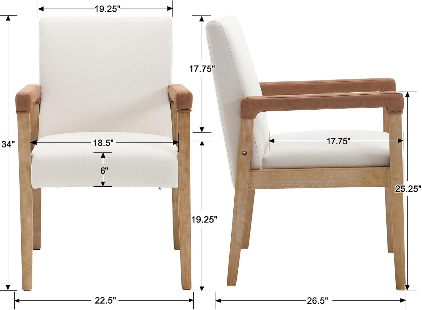 Kmax Modern Dining Chairs Set of 4 Linen Fabric Kitchen Arm Chairs Upholstered Accent Chairs with Wooden Legs for Dining Room, Living Room, Bedroom, White
