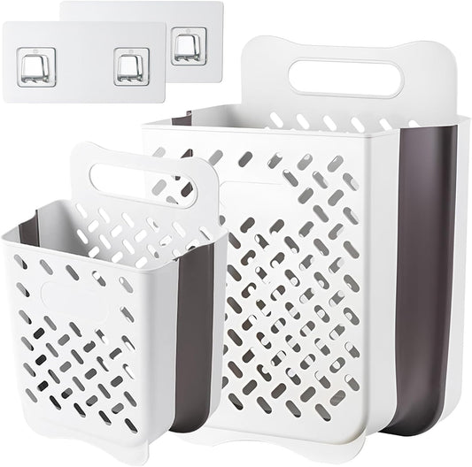 Plastic Collapsible Hanging Laundry Baskets with Carry Handle, Space-Saving Wall Hanging Laundry Basket Durable Tall Folding Plastic Laundry Hamper Waterproof Dirty Clothes Organizer XL+L