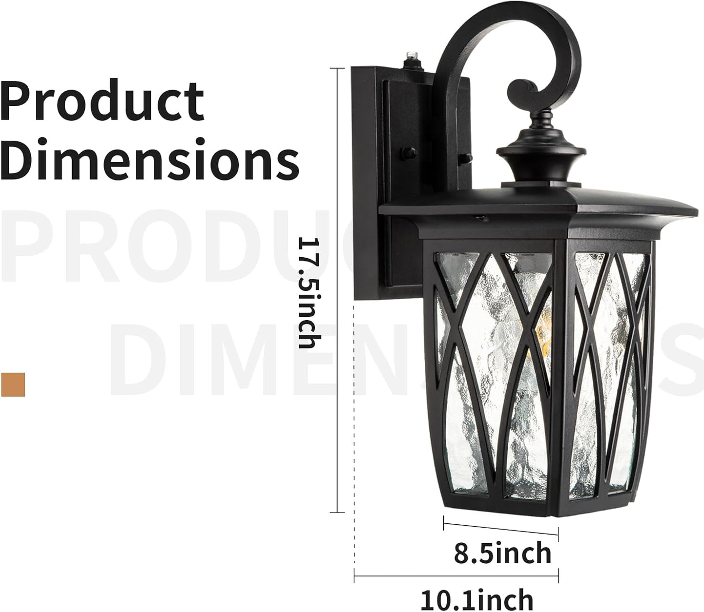 JYZ Dusk to Dawn Outdoor Wall Lantern, Craftsman Style Large Exterior Sconce Light with Water Ripple Glass, Traditional Porch Light Fixture Wall Mount Lamp for Front Porch Doorway Garage Patio Garden